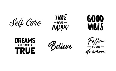 Inspirational and motivational quotes. Calligraphic lettering inspiring phrases. Handwriting positive mentality messages.