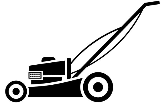 Clean & simple illustration of lawn mower. Line art, clipart, icon, object, shape, symbol, etc. PNG with transparent background. Design elements for websites and other graphics.