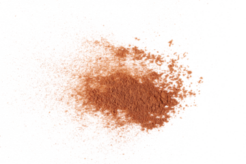 Pile cinnamon powder isolated on white, top view
