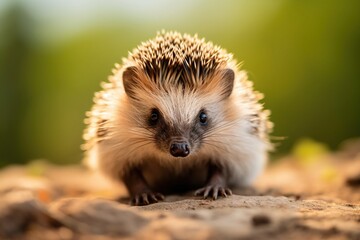 Fototapeta premium Little cute hedgehog sitting in the grass. Created with generative AI.