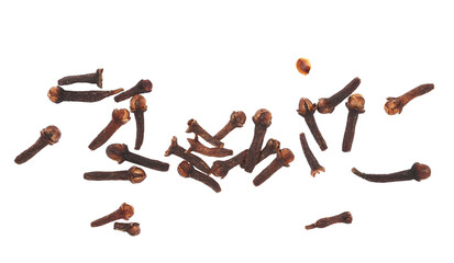Dry cloves pile isolated on white, top view