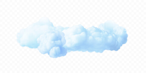 3d vector blue fluffy clouds. Design element. Realistic bright colorful sky isolated on transparent backdrop