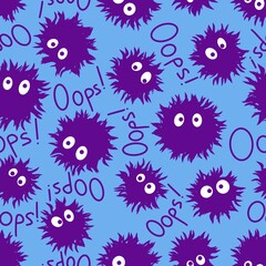 Cartoon monsters seamless kawaii fluffy aliens pattern for Halloween wrapping paper and fabrics and kids