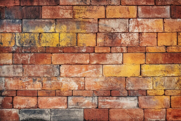 Obraz premium Aged yellow and red brick wall as a grungy seamless pattern texture. Generative AI
