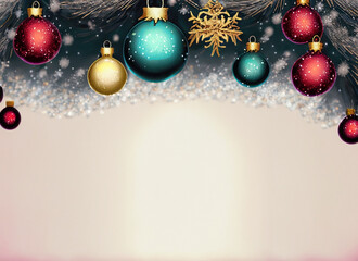 Fototapeta na wymiar christmas background with balls and branches, place for advertising