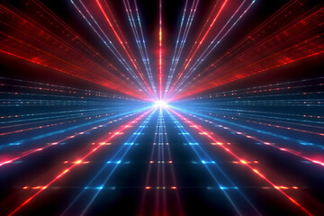 Fototapeta na wymiar Background of blue and red shining rays at the disco Generative AI