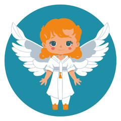 Lindo angel de la guarda vectorial con grandes alas, bautizmo, niño o niña.