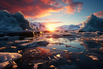 Captivating Jokulsarlon ice beach, showcasing the beauty of icy landscapes. Generative Ai.