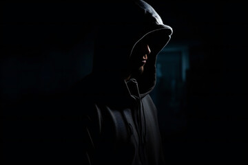 Hacker in the hood silhouette in the dark,ai generated - obrazy, fototapety, plakaty