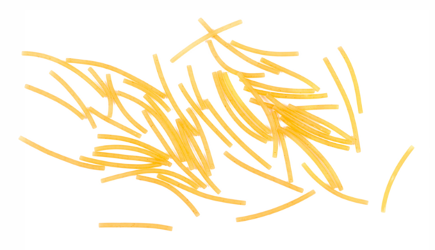 Italian uncooked pasta soup isolated on white, top view