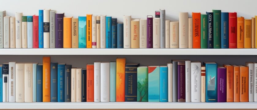 Close up of library books on shelf. Generative AI