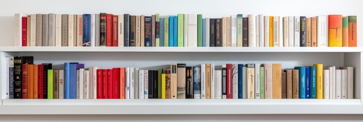 Close up of library books on shelf. Generative AI