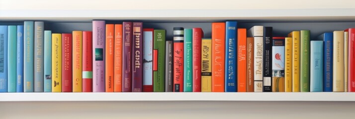 Close up of library books on shelf. Generative AI