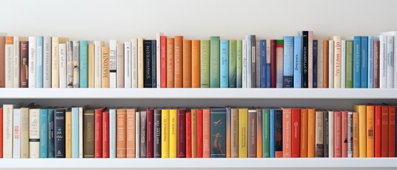 Close up of library books on shelf. Generative AI - obrazy, fototapety, plakaty