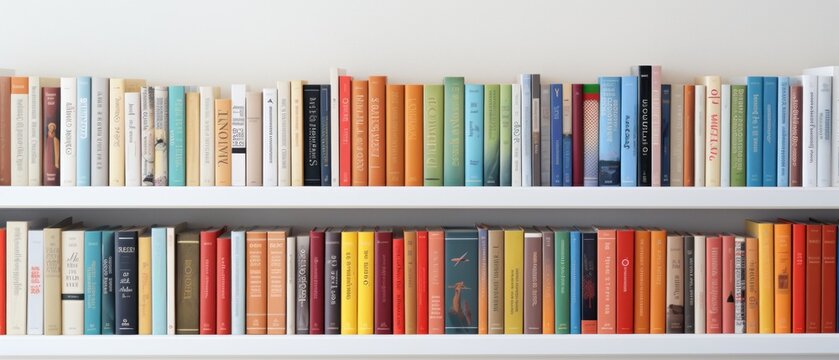 Close up of library books on shelf. Generative AI
