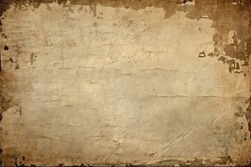 Distressed paper texture with rustic, darkened edges. Generative AI