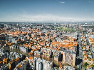 Fototapeta premium Aerial view of the Milan city. Top view of the new business district of the city. District Milan City life.