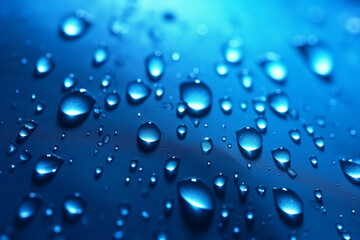 Dynamic deep blue background enhanced by sparkling water droplets and gradients. Generative AI