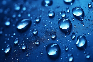 Dynamic deep blue background enhanced by sparkling water droplets and gradients. Generative AI