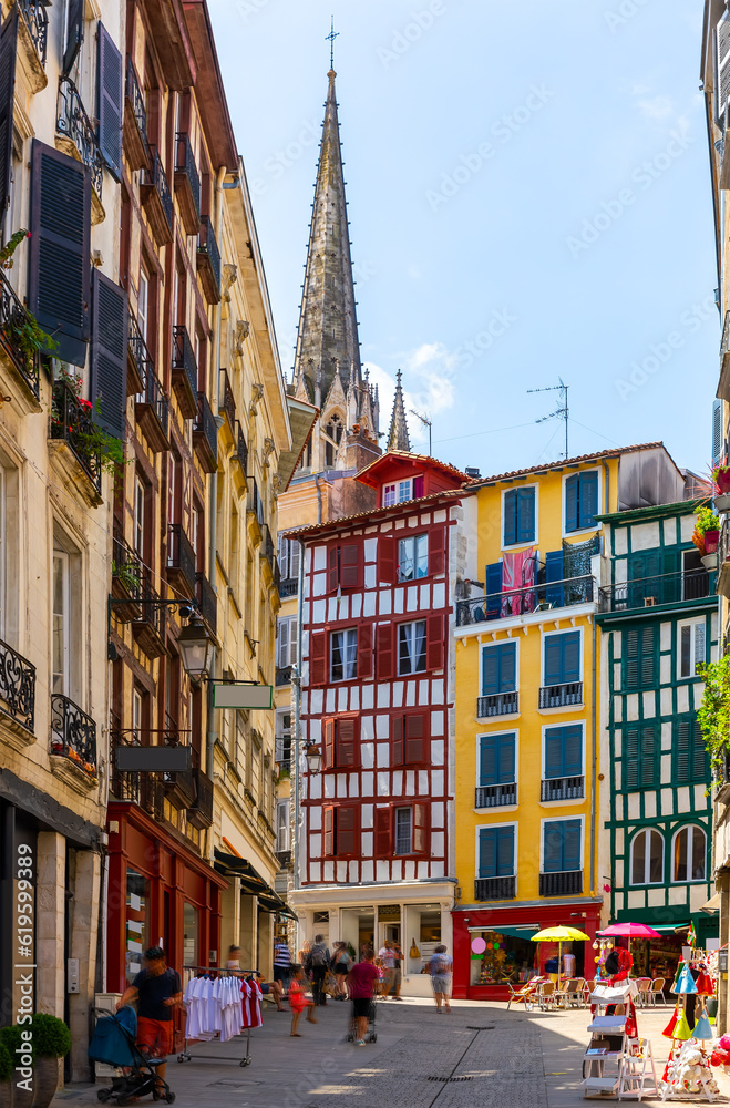 Wall mural Half-timbered houses in Bayonne city center. France