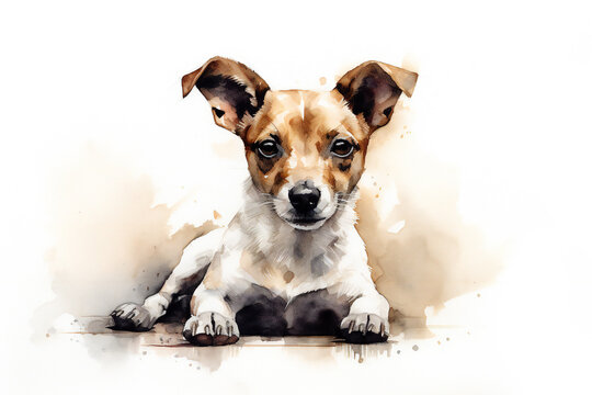 jack russell dog watercolor clipart in white background,ai generated