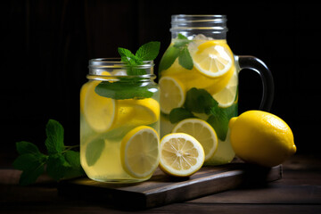 Lemonade or mojito cocktail with lemon and mint, cold refreshing drink,ai generated