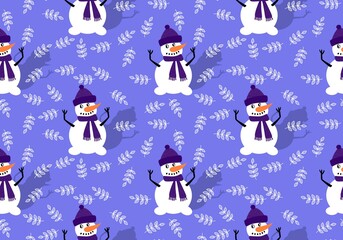Cartoon snowman seamless Christmas pattern for new year accessories and wrapping paper and kids clothes print