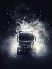 in smoke with swirling background and sparkling particles, AI