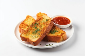 Crispy garlic bread with marinara sauce,ai generated