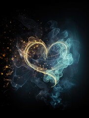 Heart in smoke with swirling background and sparkling particles, love concept in smoke AI