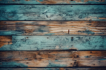Obraz premium Grungy, vibrant, aged timber backdrop with a pop of color. Generative AI