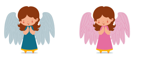 Lindo angel de la guarda vectorial con grandes alas, bautizmo, niño o niña. © Jonhy