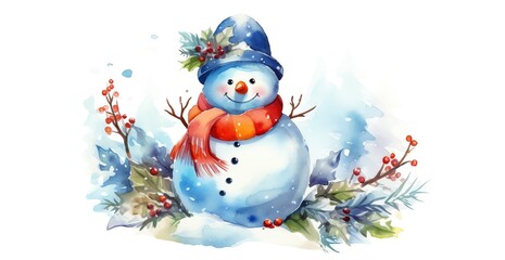 Colourful snowman, watercolour style, generative AI