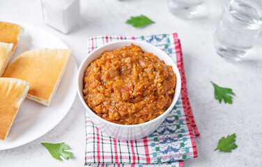 Moroccan eggplant appetizer Zaalouk in a bowl