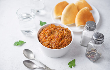 Moroccan eggplant appetizer Zaalouk in a bowl