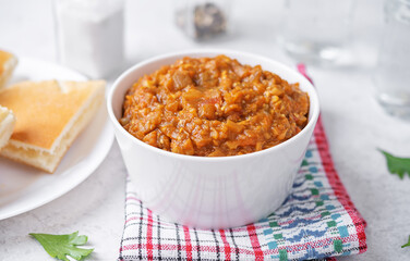 Moroccan eggplant appetizer Zaalouk in a bowl