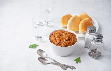 Moroccan eggplant appetizer Zaalouk in a bowl