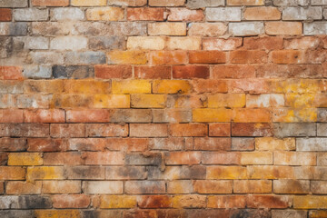 Old and weathered yellow and red brick wall, seamless pattern backdrop. Generative AI