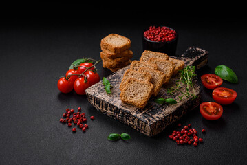 Delicious salted rectangular wheat croutons with salt and spices