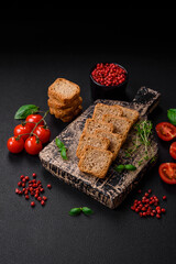 Delicious salted rectangular wheat croutons with salt and spices