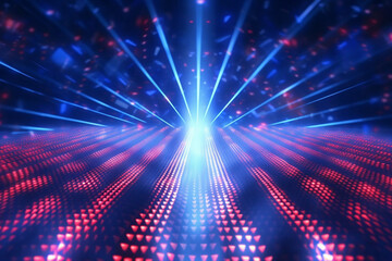 Fototapeta na wymiar Radiant blue and red rays illuminate the disco background. Generative AI