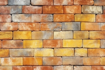 Seamless pattern texture background with an aged yellow and red brick wall. Generative AI