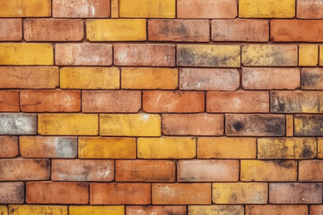 Fototapeta premium Seamless pattern texture background with an aged yellow and red brick wall. Generative AI