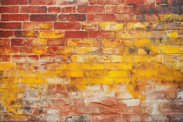 Seamless pattern texture background with an aged yellow and red brick wall. Generative AI
