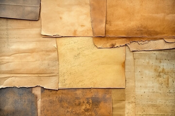 Weathered paper sheets with dark, worn edges. Generative AI