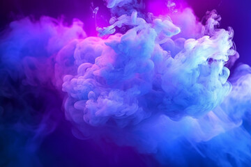 A mesmerizing spectacle of purple and blue searchlights amidst swirling smoke. Generative AI