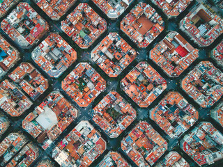 Fototapeta premium Aerial view over Barcelona where you see the city
