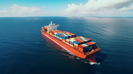 Container ship in ocean, logistics and transport of shipping containers, global trade concept