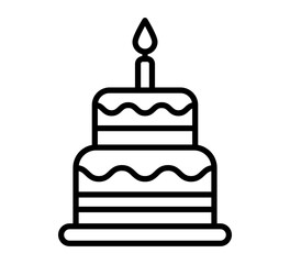 Vector cake icon. Birthday cake illustration. Black line icon.