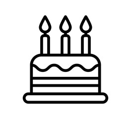 Vector cake icon. Birthday cake illustration. Black line icon.